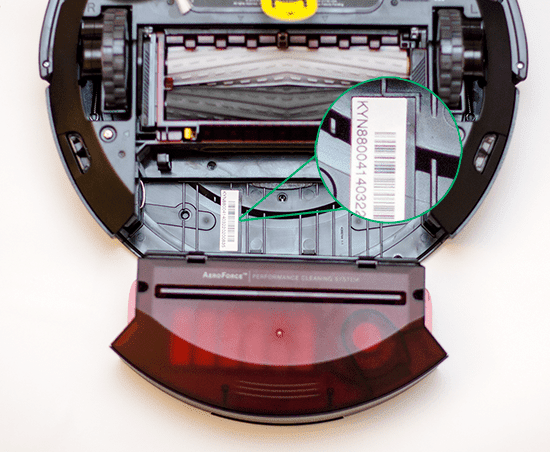 Расположение серийного номера на коробке корпусе робот-пылесоса iRobot Roomba